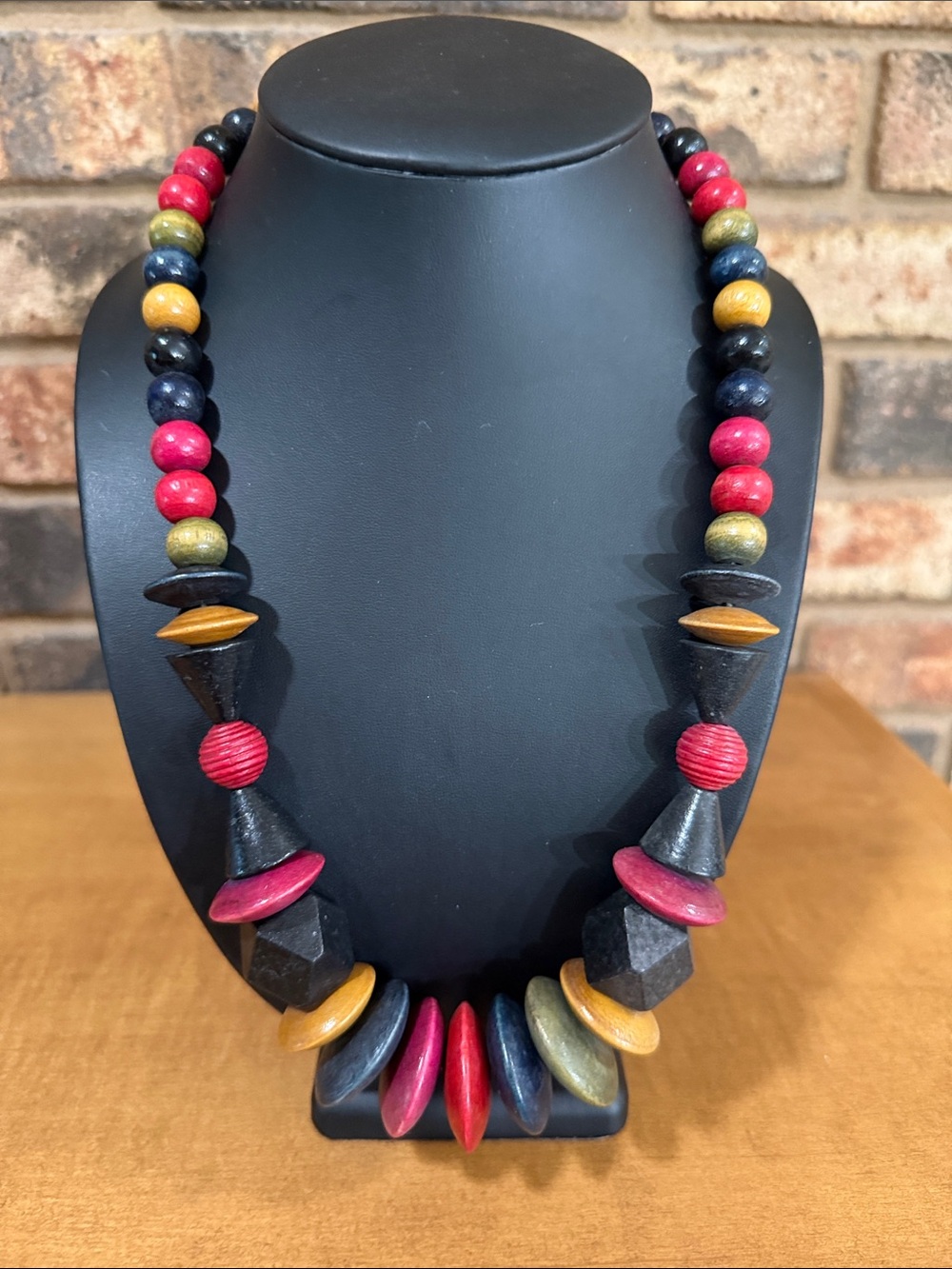 Vintage Chunky Wooden Tribal Boho Multi color beaded necklace